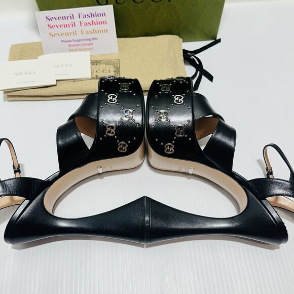 Gucci Janaya Black Interlocking G Studs 40.5/ US 10.5 Heels Platform Sandals NIB - Picture 12 of 16